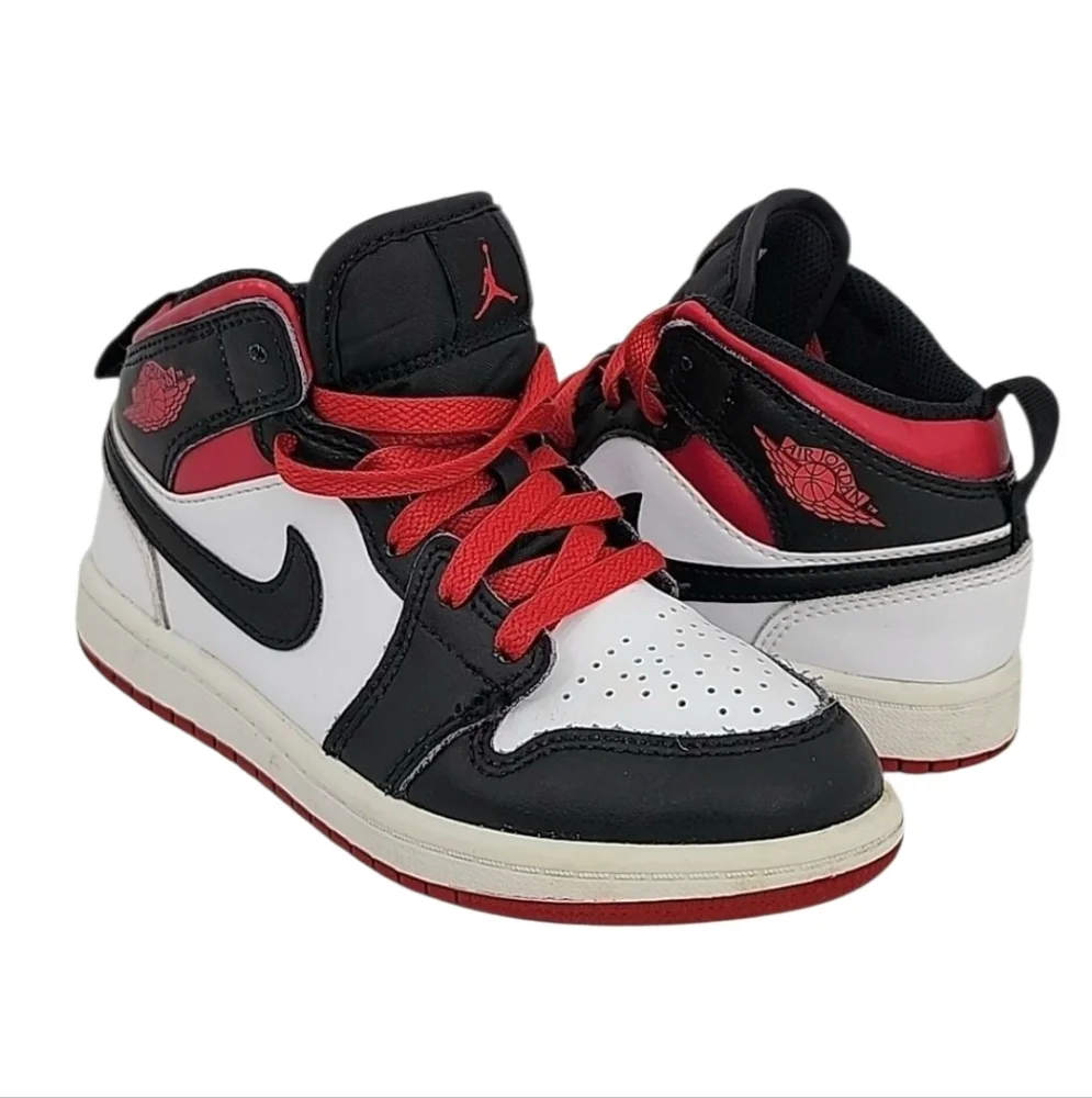 Nike Air Jordan 1 Mid Shoes White Gym Red Black DQ8424-106, Size 13C